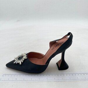 MICXKLZO Black Slingback Pointed Toe High Heels Slip On Heeled Sandals Shoes